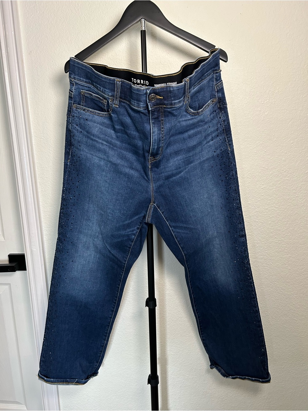 Torrid Women’s Dark Indigo Relaxed Jeans with Subtle Stud Detailing